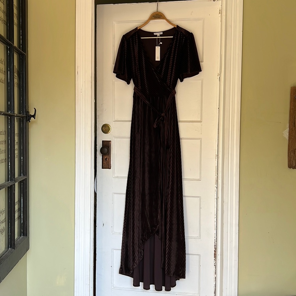 Baltic Born Chocolate Brown Andi Ribbed Velvet Wrap Dress womens sz XXL